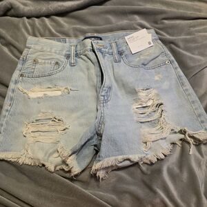 Aeropostale Women's Distressed Light Blue Jean Shorts